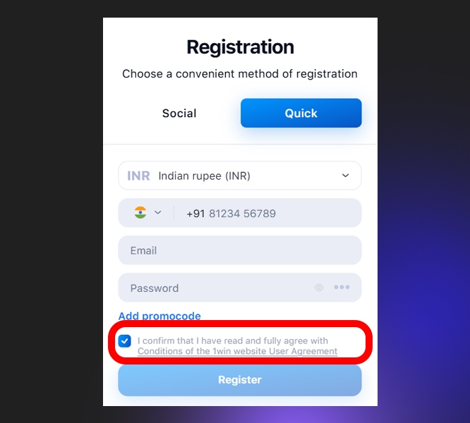 Agreement to the 1Win Terms and Conditions